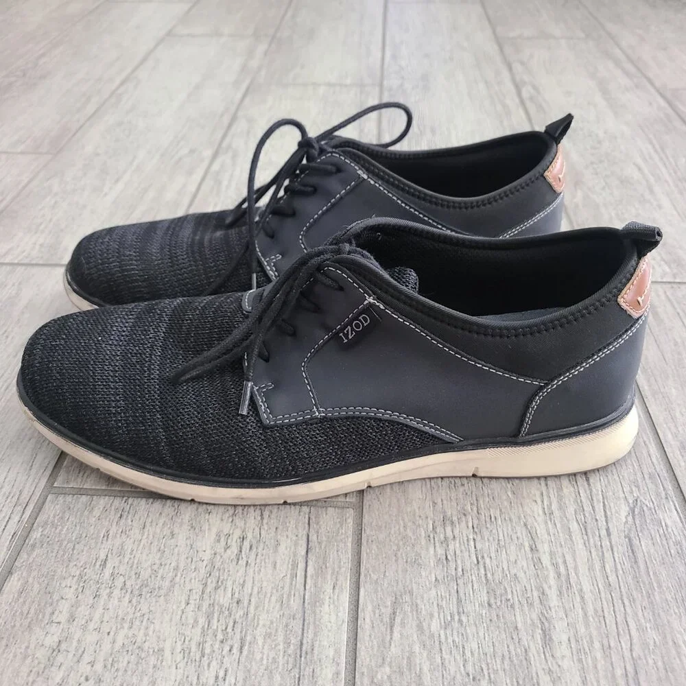 IZOD mens memory foam drift black knit casual oxford style lace up shoes size 11